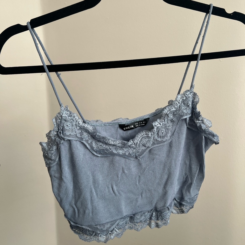 blue lacy cropped tank